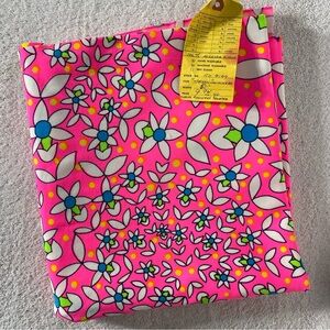 Vintage Floral Pink Fabric with Blue and White Accents